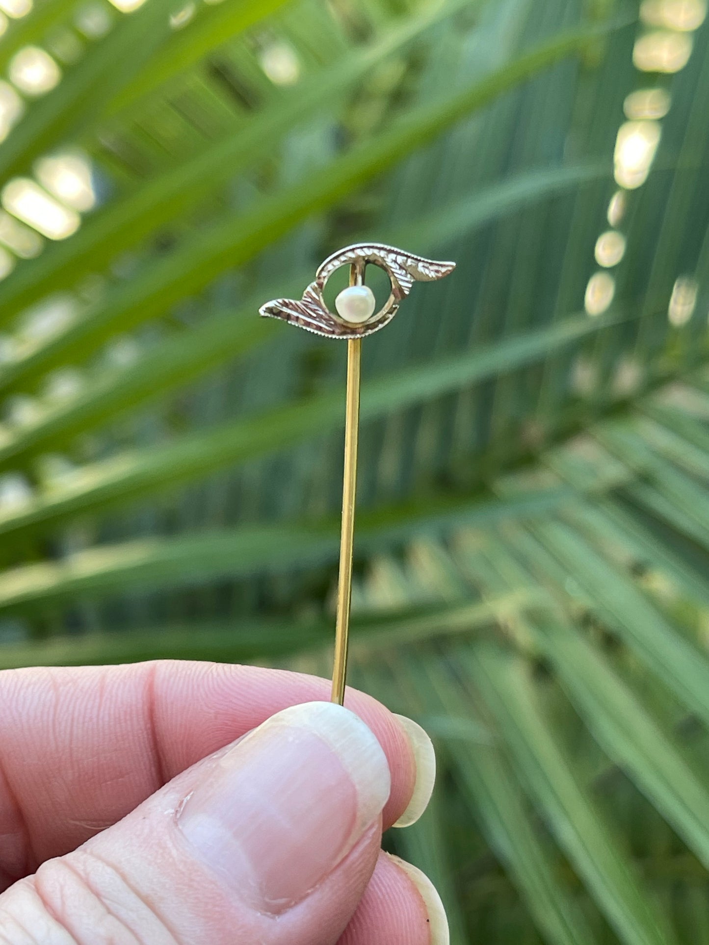 14k Two-tone Gold and Pearl Stick Pin