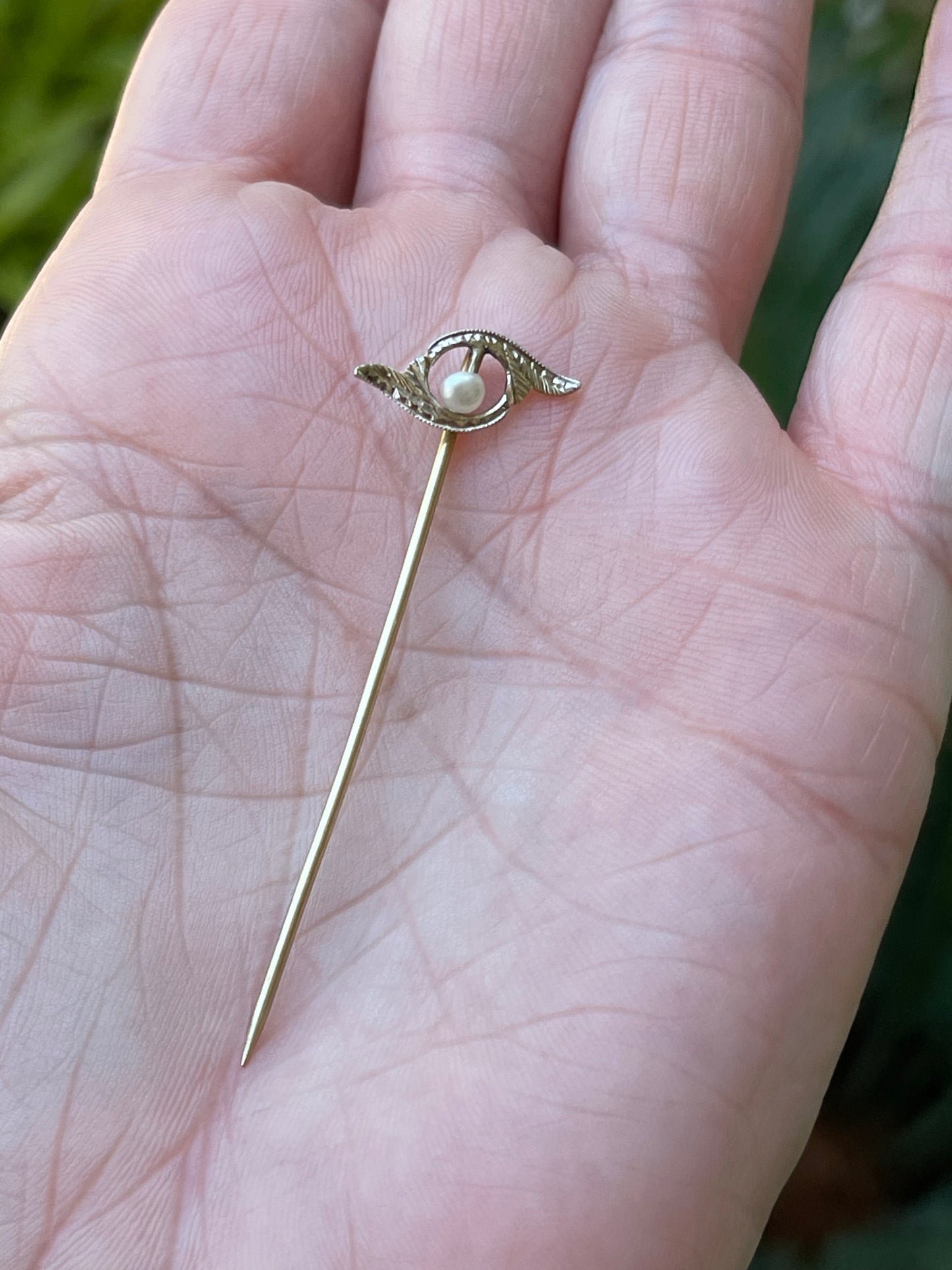 14k Two-tone Gold and Pearl Stick Pin